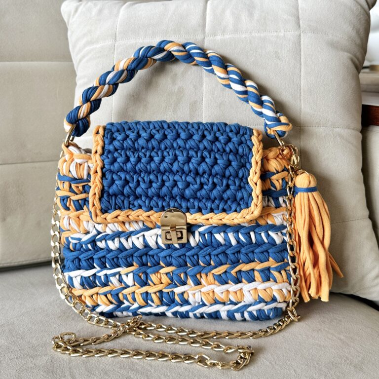 Image of Crochet Purse | Royal Blue-Light Orange / Hand or Shoulder Carry