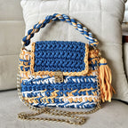 Crochet Purse | Royal Blue-Light Orange / Hand or Shoulder Carry