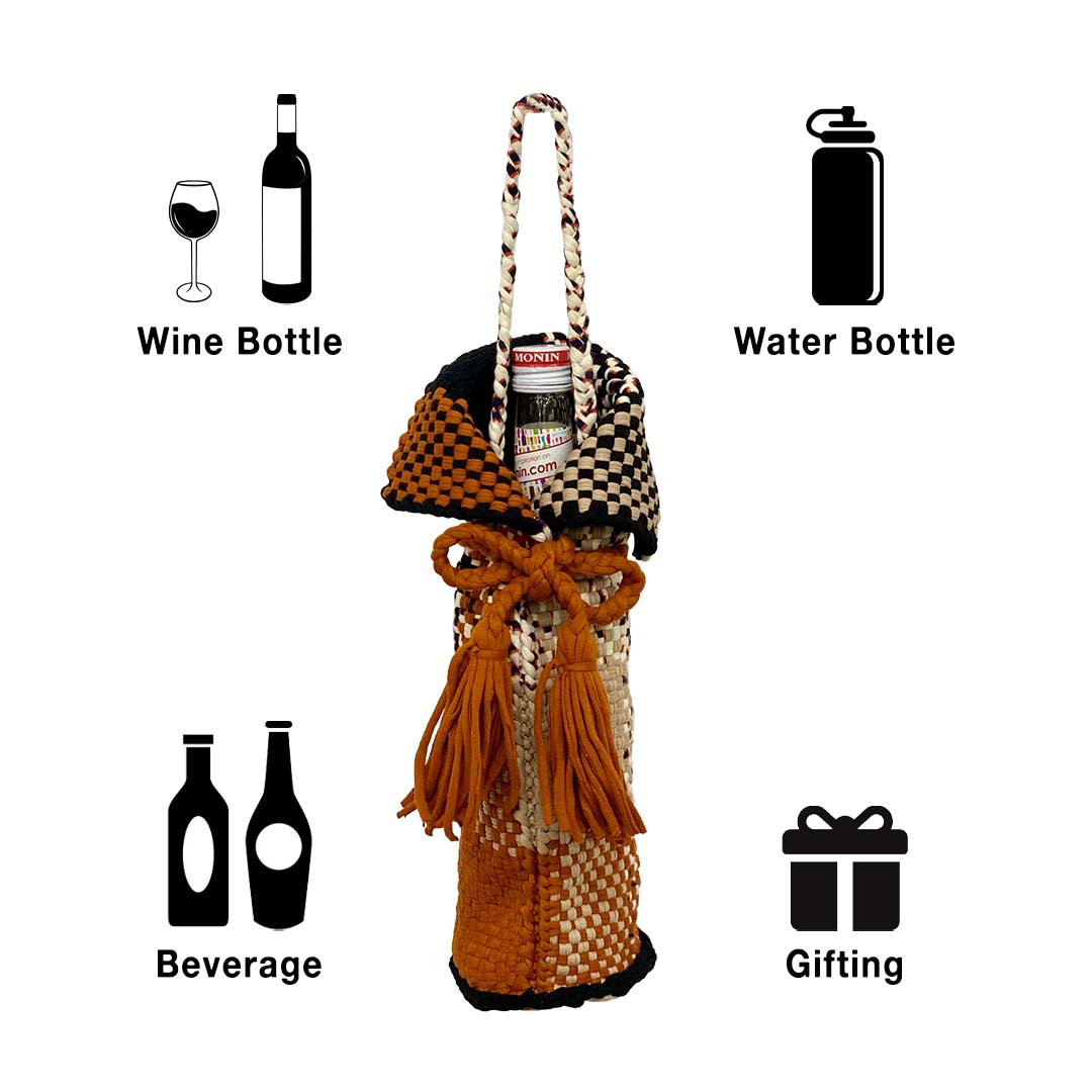 Image of Beverage Bottle Bag Beige, Black, Rust