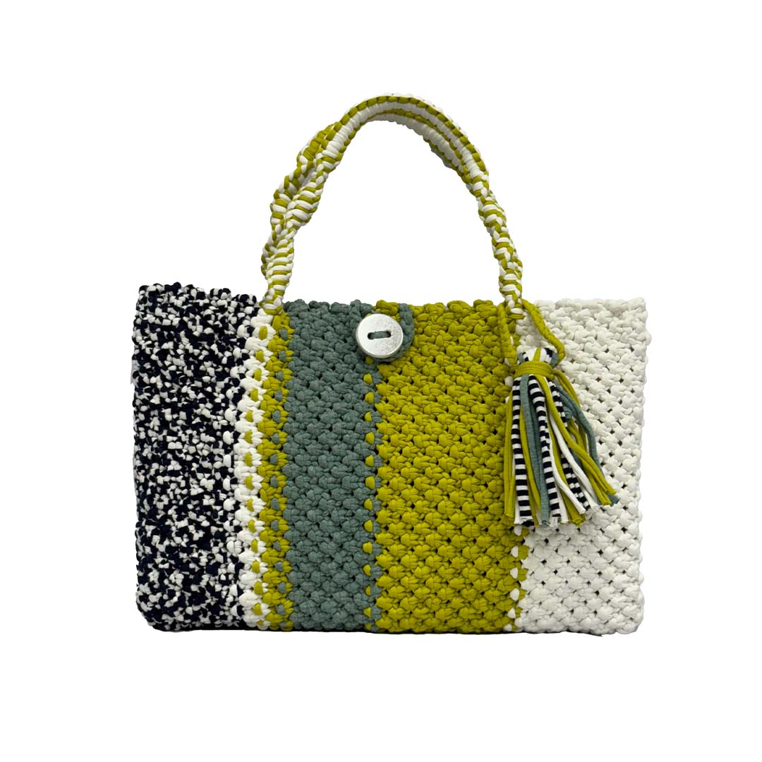 Image of Macrame Tote-Medium | Sage, Olive, Black, White