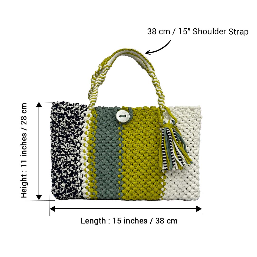 Image of Macrame Tote-Medium | Sage, Olive, Black, White