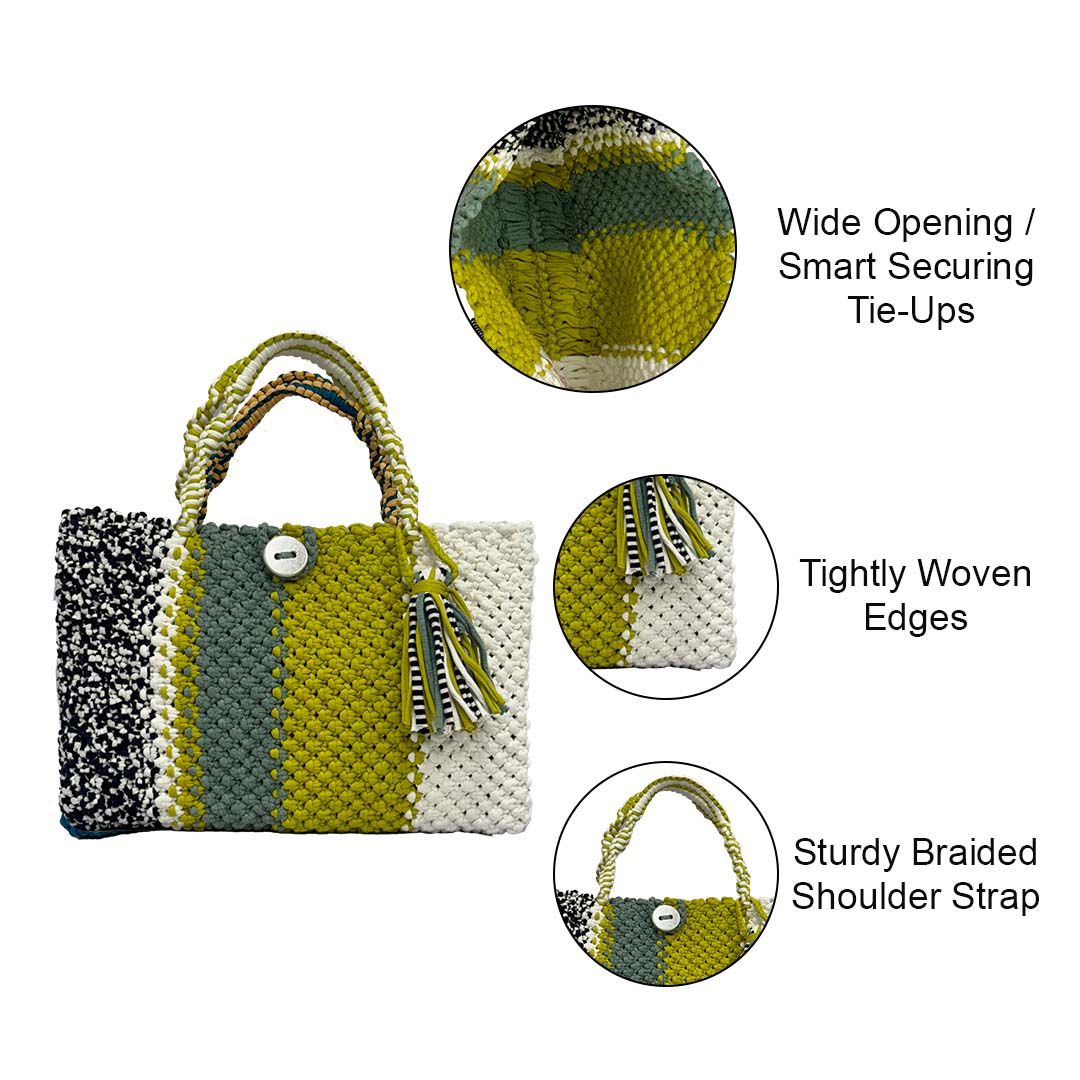 Image of Macrame Tote-Medium | Sage, Olive, Black, White