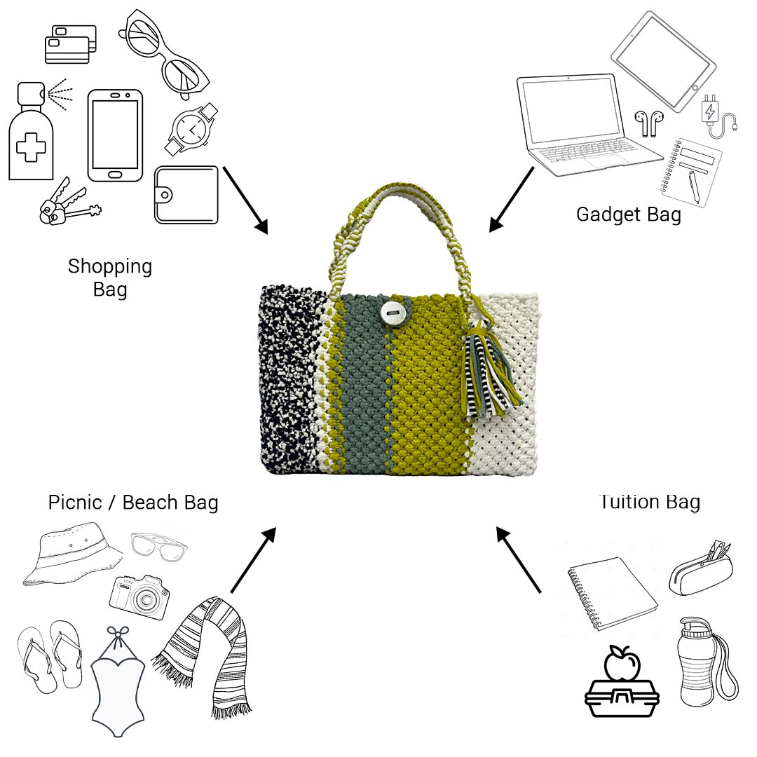 Image of Macrame Tote-Medium | Sage, Olive, Black, White