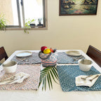 Set of 4 Hand-Woven Square Placemats / Dining Mats Blue Pink Grey Off White