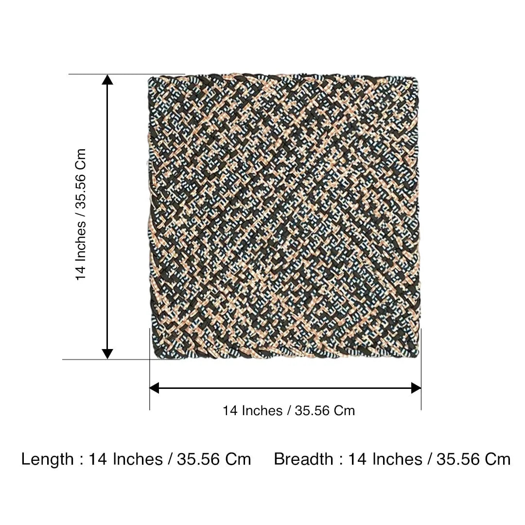 Image of Set of 4 Hand-Woven Square Placemats / Dining Mats Blue Pink Grey Off White
