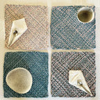 Set of 4 Hand-Woven Square Placemats / Dining Mats Blue Pink Grey Off White