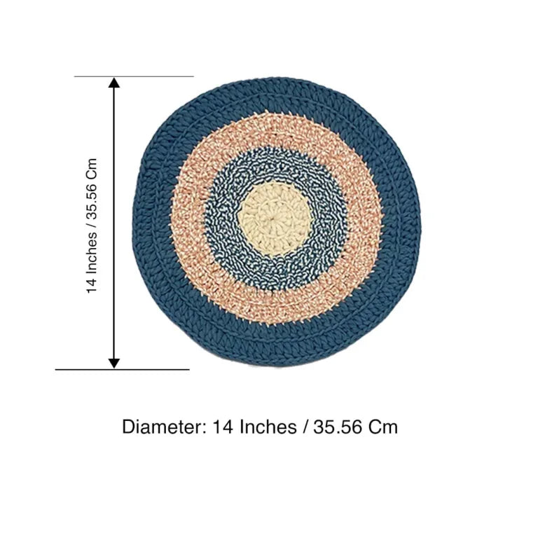 Image of Set of 6 Round Crochet Placemats / Dining Mats Blue, Pink, Grey, Off white