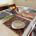 Set of 6 Hand-Woven Square Placemats / Dining Mats Peach Navy Grey