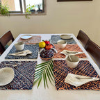 Set of 6 Hand-Woven Square Placemats / Dining Mats Peach Navy Grey
