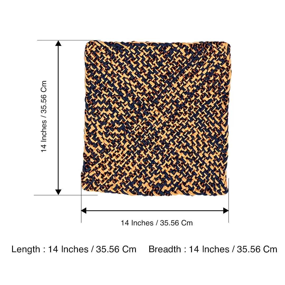 Image of Set of 6 Hand-Woven Square Placemats / Dining Mats Peach Navy Grey