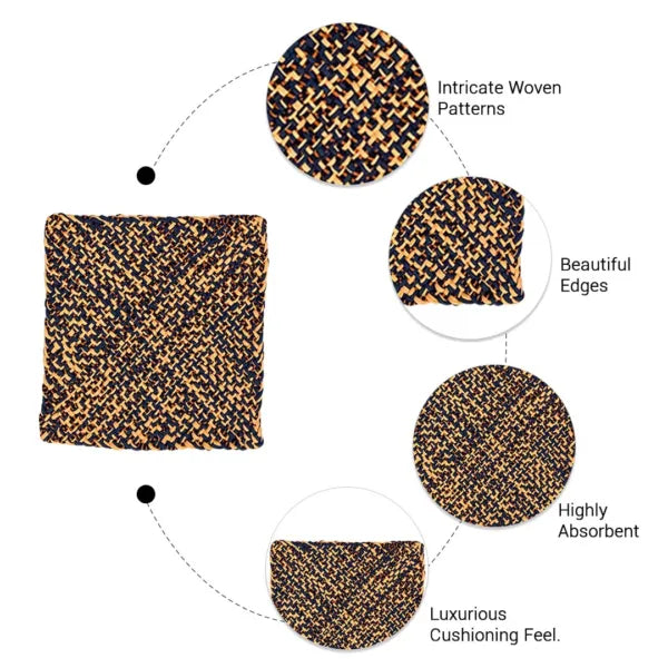 Image of Set of 6 Hand-Woven Square Placemats / Dining Mats Peach Navy Grey