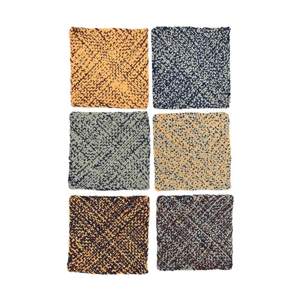 Image of Set of 6 Hand-Woven Square Placemats / Dining Mats Peach Navy Grey