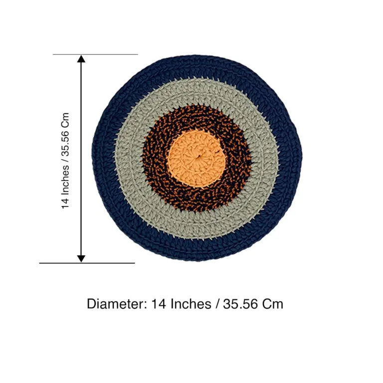 Image of Set of 6 Round Crochet Placemats / Dining Mats Peach Navy Grey Premium