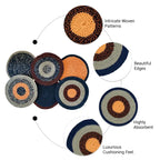 Set of 6 Round Crochet Placemats / Dining Mats Peach Navy Grey Premium