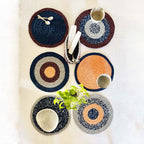 Set of 6 Round Crochet Placemats / Dining Mats Peach Navy Grey Premium
