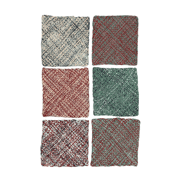 Image of Set of 6 Hand-Woven Square Placemats / Dining Mats Coral, Sage, Blue, Powder pink, White