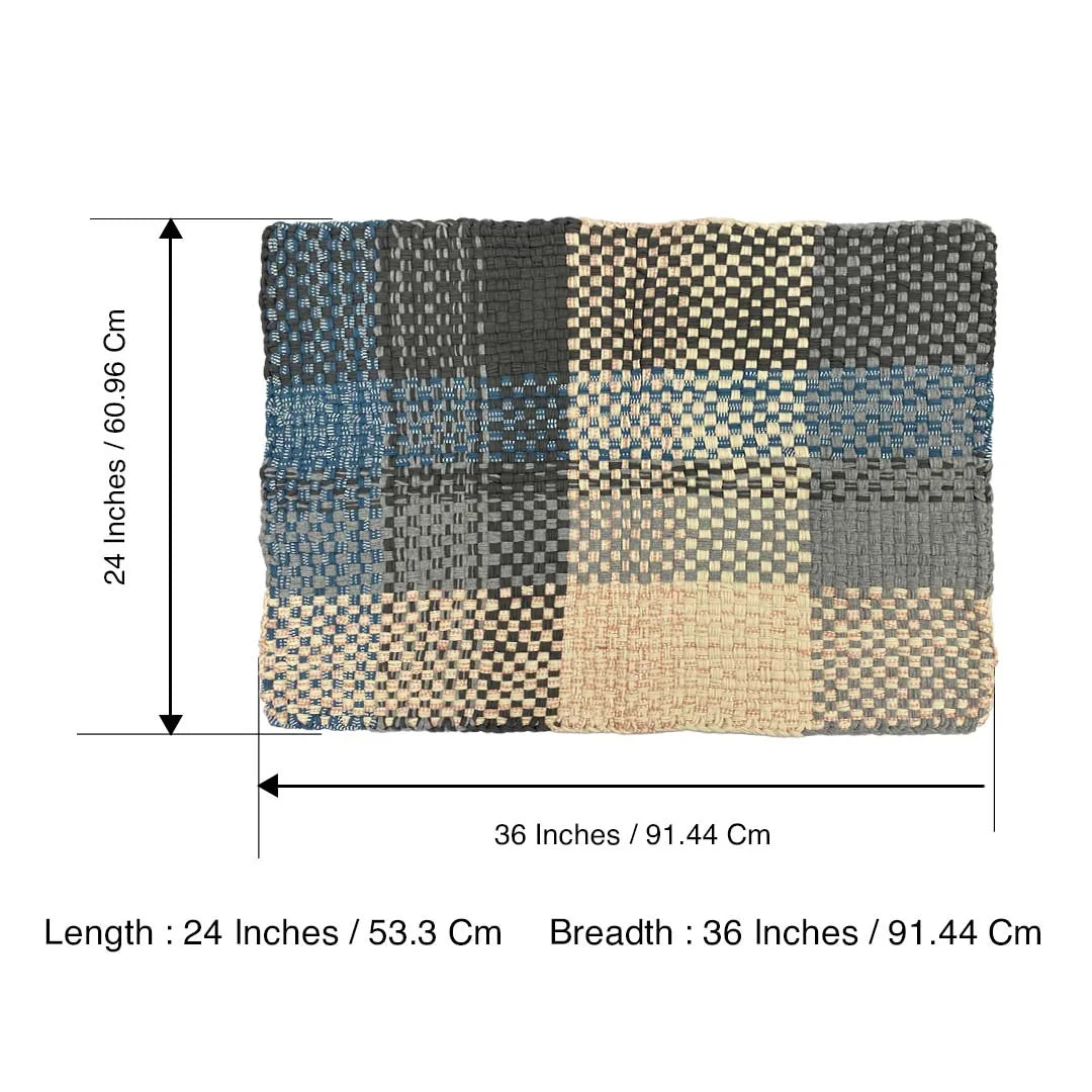 Image of Braided Edged Floor Rug / Throw | Blue, Pink, Off White, Grey