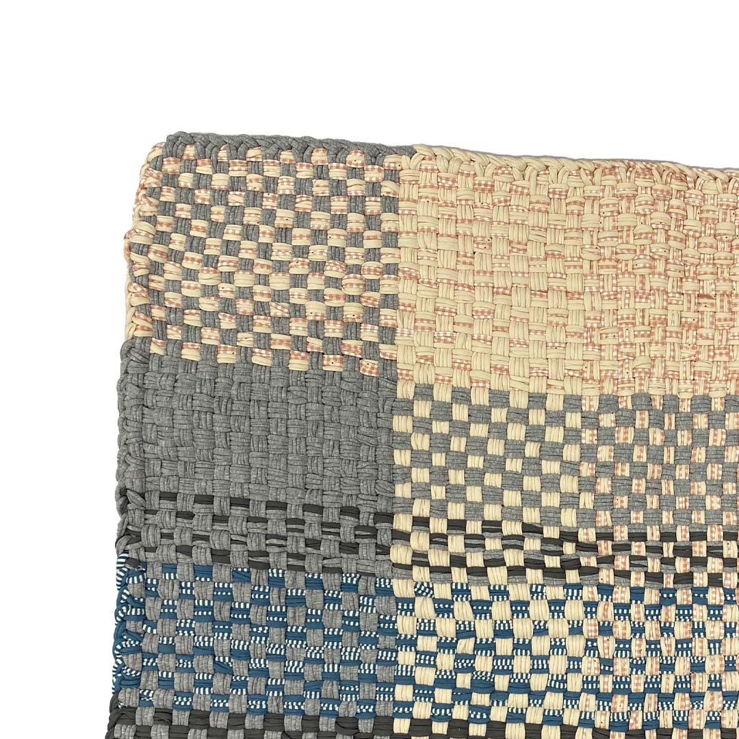 Image of Braided Edged Floor Rug / Throw | Blue, Pink, Off White, Grey