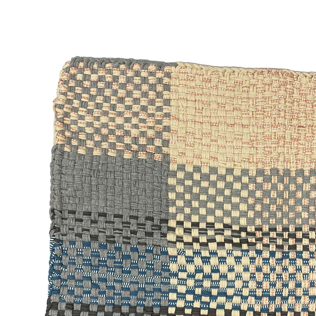 Braided Edged Floor Rug / Throw | Blue, Pink, Off White, Grey