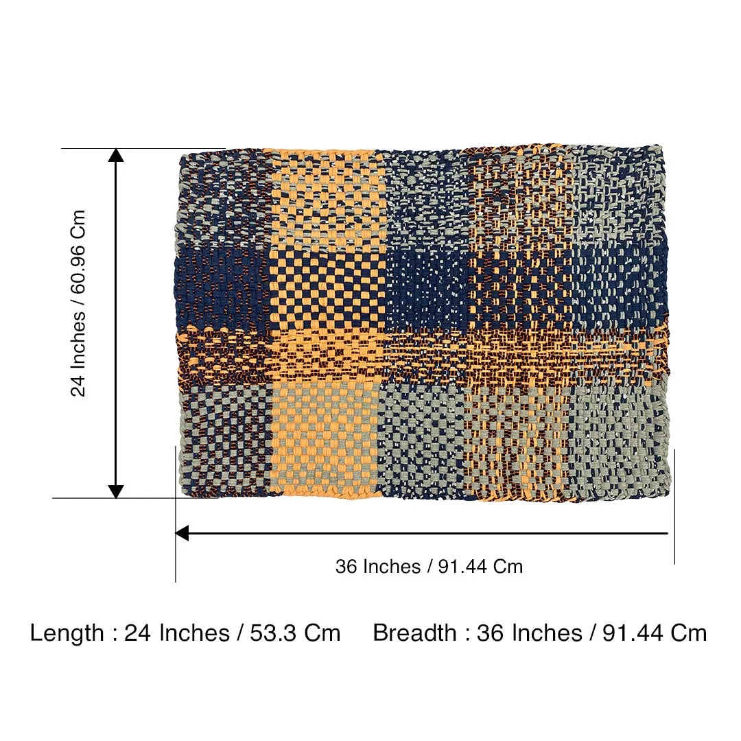 Image of Braided Edged Floor Rug / Throw | Peach, Navy, Grey