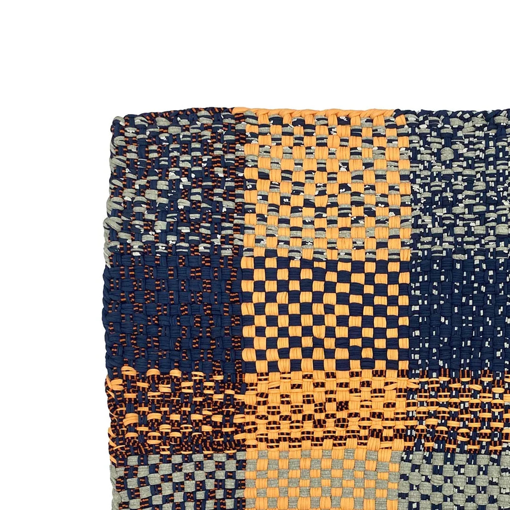 Braided Edged Floor Rug / Throw | Peach, Navy, Grey