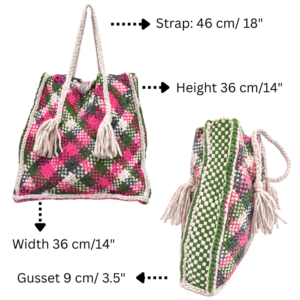 Soft Tote | Hand Carry | Hot Pink, Green Off White
