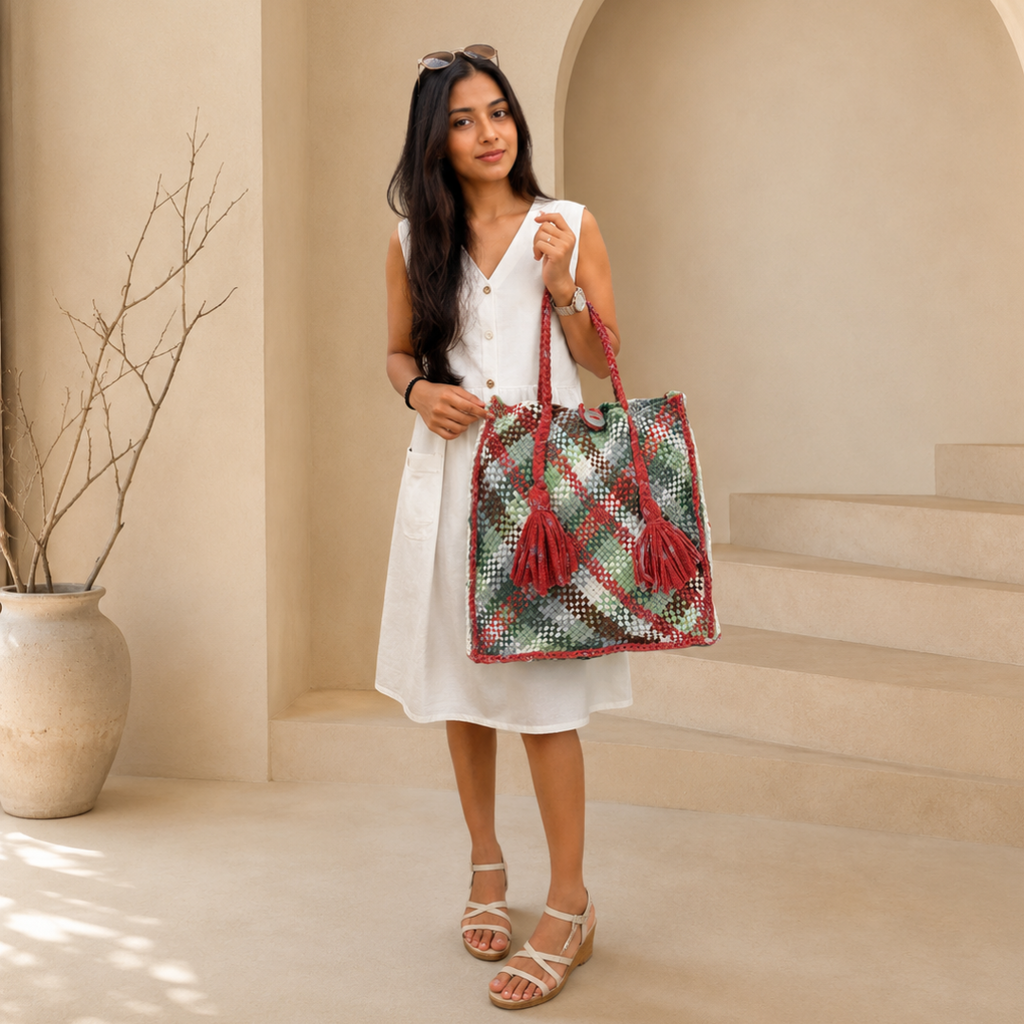 Soft Tote | Hand Carry | Brown, Sea Green, Dark Green, Dark Brown