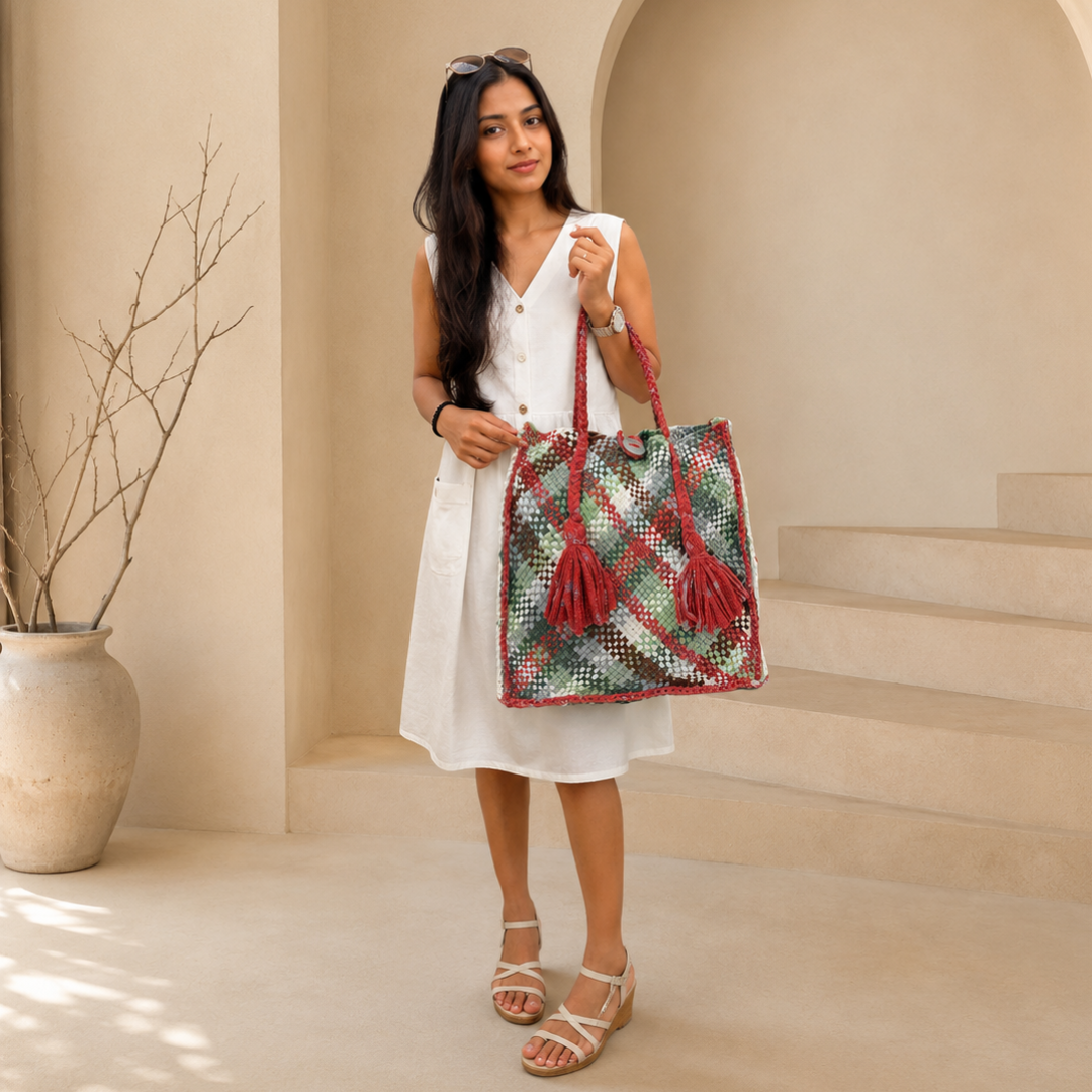 Soft Tote | Hand Carry | Brown, Sea Green, Dark Green, Dark Brown