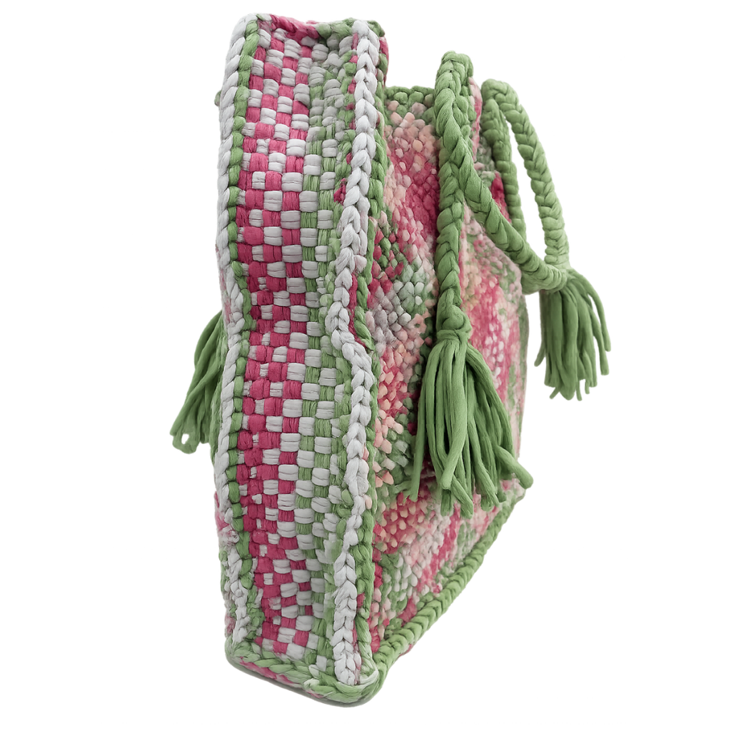 Soft Tote | Hand Carry |Fuchsia Pink, Light Green