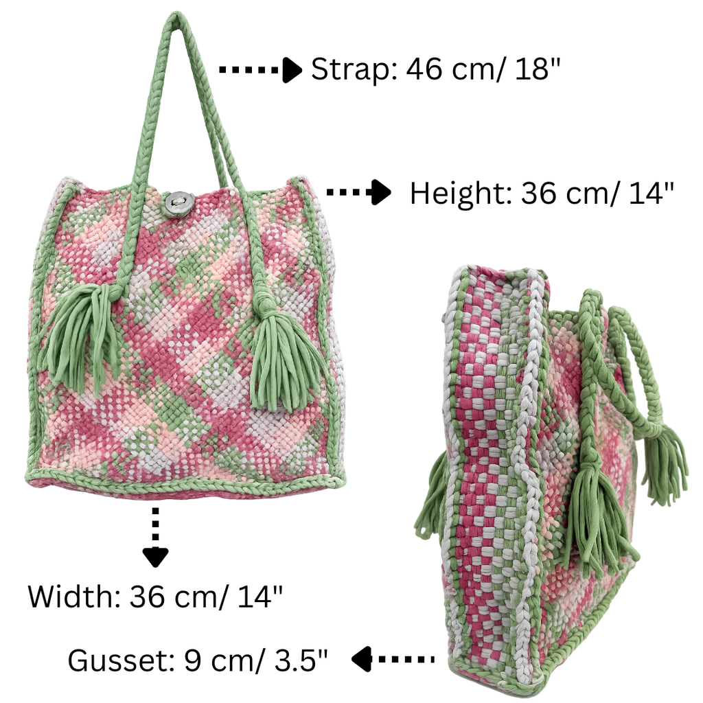 Soft Tote | Hand Carry |Fuchsia Pink, Light Green