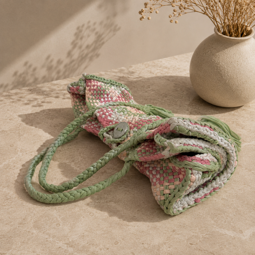 Soft Tote | Hand Carry |Fuchsia Pink, Light Green