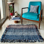 Tassel Floor Rug / Throw Peach Navy Grey
