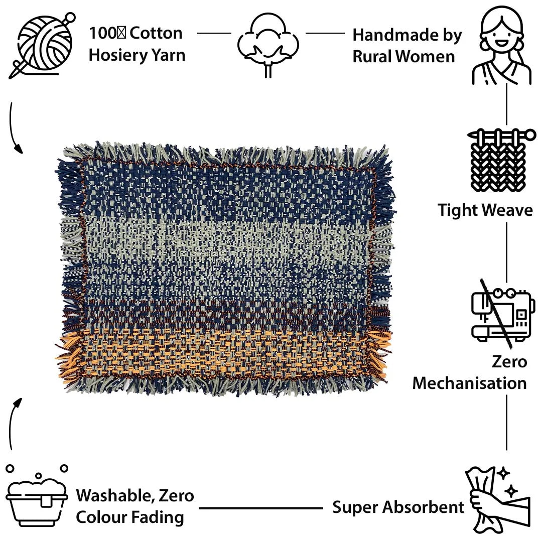 Image of Tassel Floor Rug / Throw Peach Navy Grey