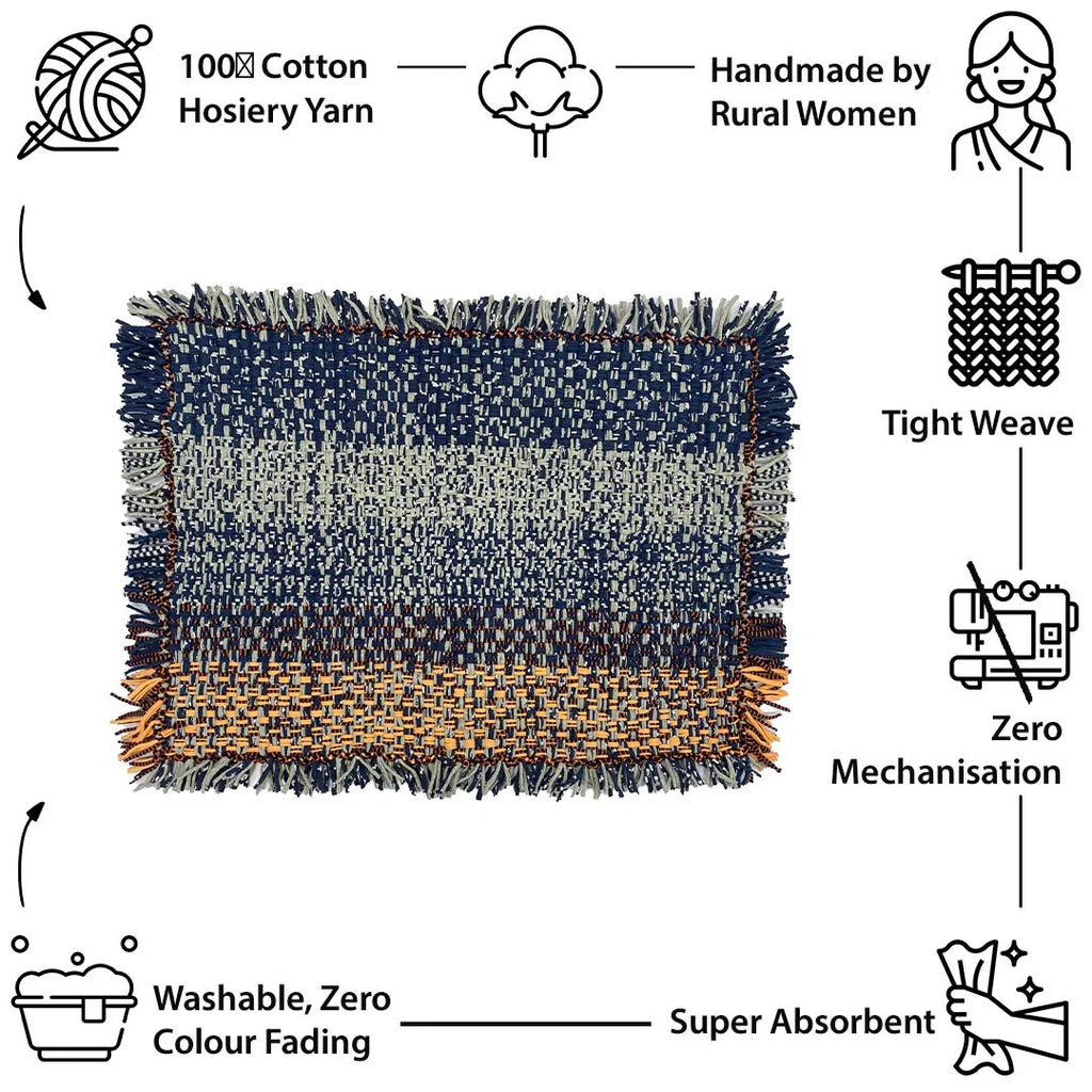 Tassel Floor Rug / Throw Peach Navy Grey