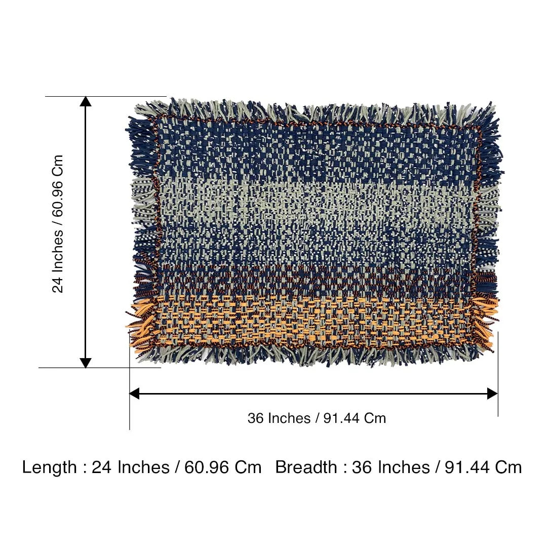 Image of Tassel Floor Rug / Throw Peach Navy Grey