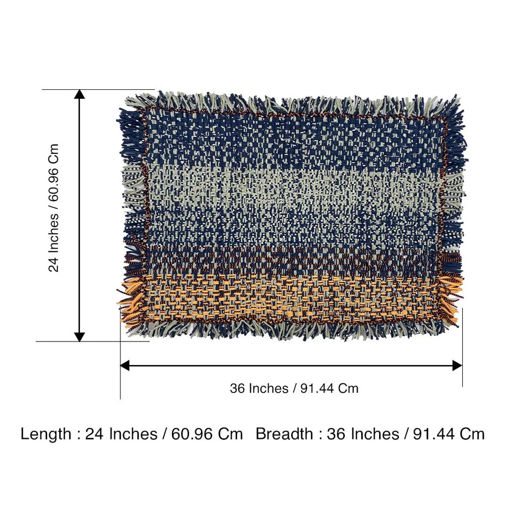 Tassel Floor Rug / Throw Peach Navy Grey