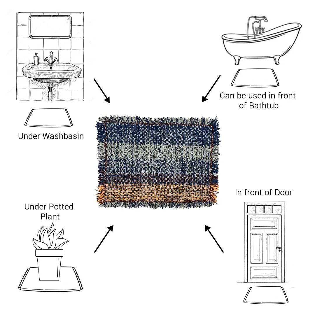 Image of Tassel Floor Rug / Throw Peach Navy Grey