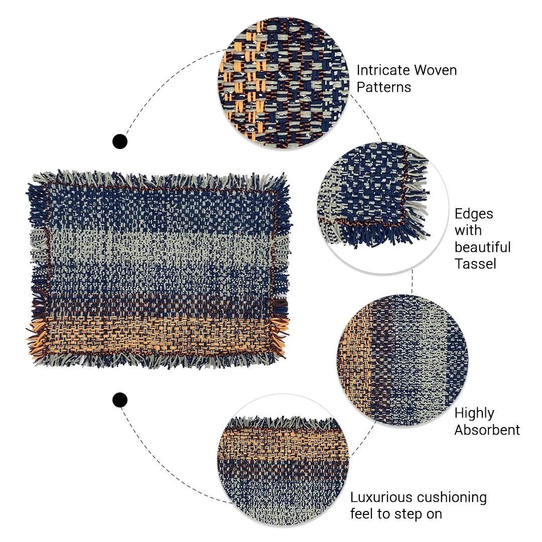 Image of Tassel Floor Rug / Throw Peach Navy Grey