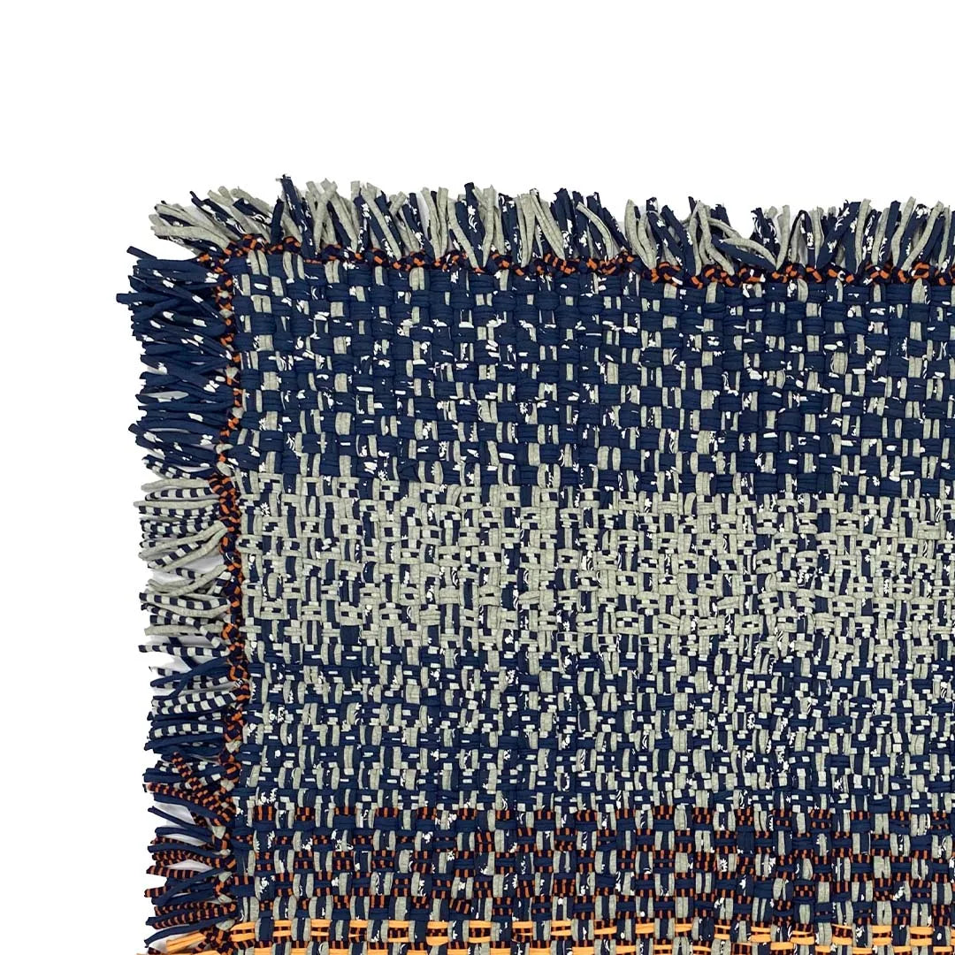 Image of Tassel Floor Rug / Throw Peach Navy Grey