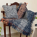 Tassel Floor Rug / Throw Peach Navy Grey