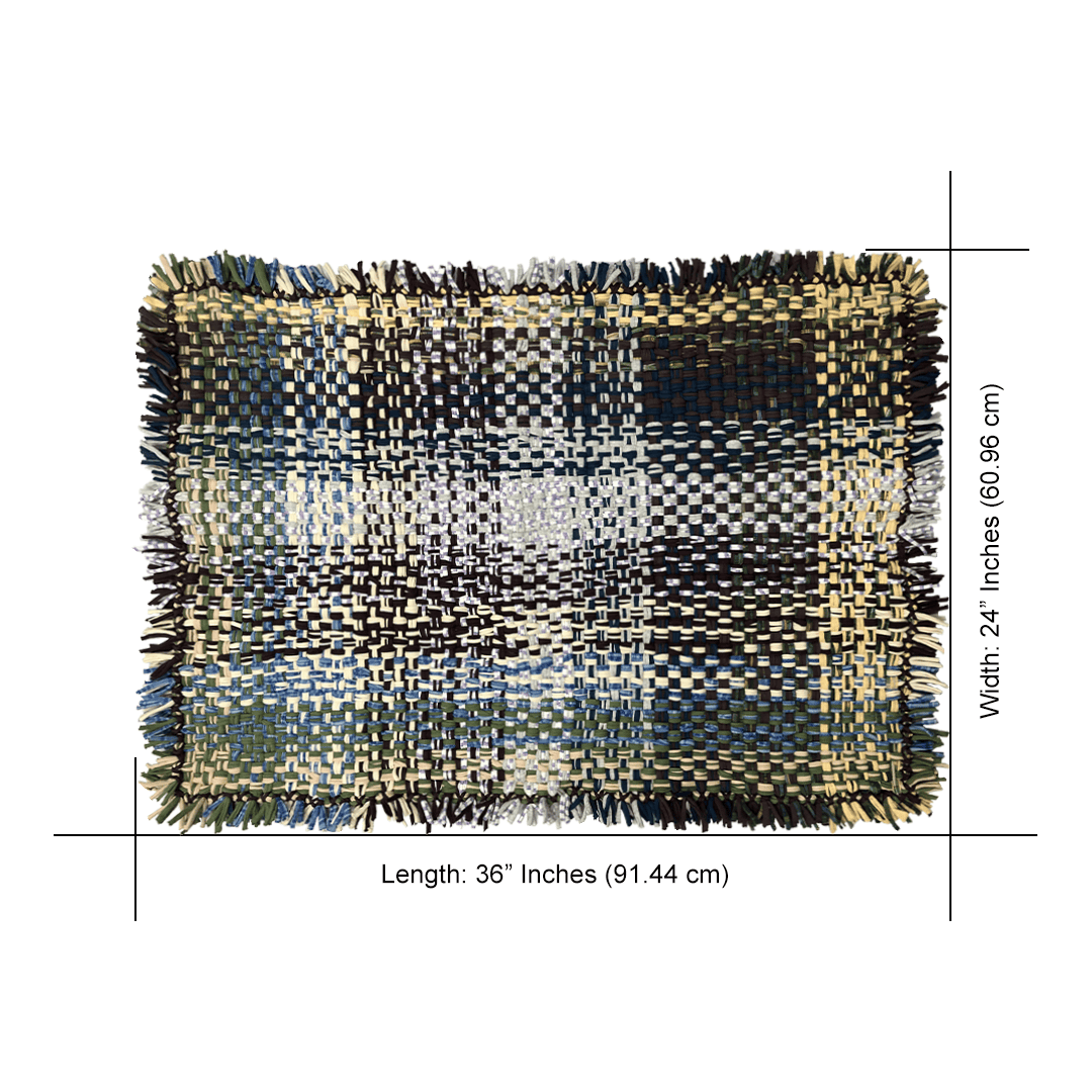 Image of Tassel Floor Rug / Throw Aubergine, Blue, Moss Green, Grey, Lemon, Light Purple