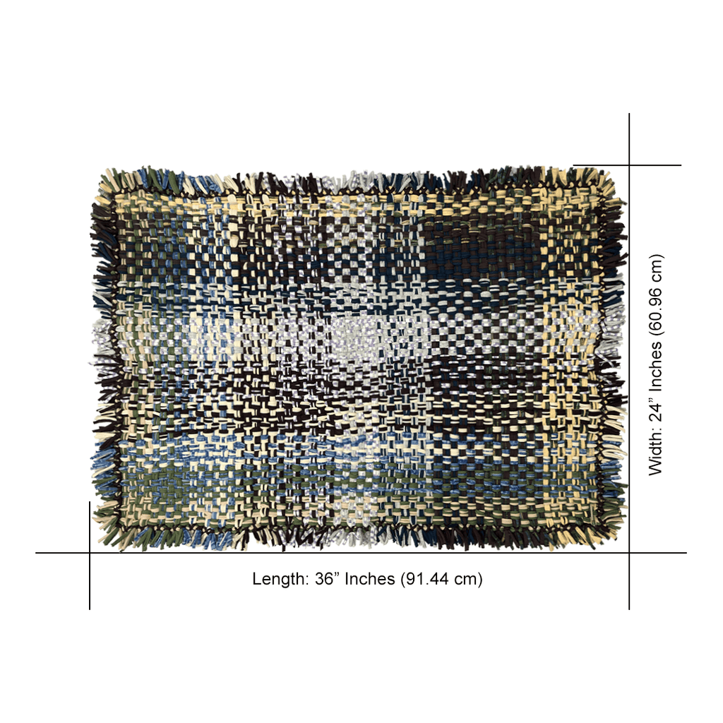 Tassel Floor Rug / Throw Aubergine, Blue, Moss Green, Grey, Lemon, Light Purple