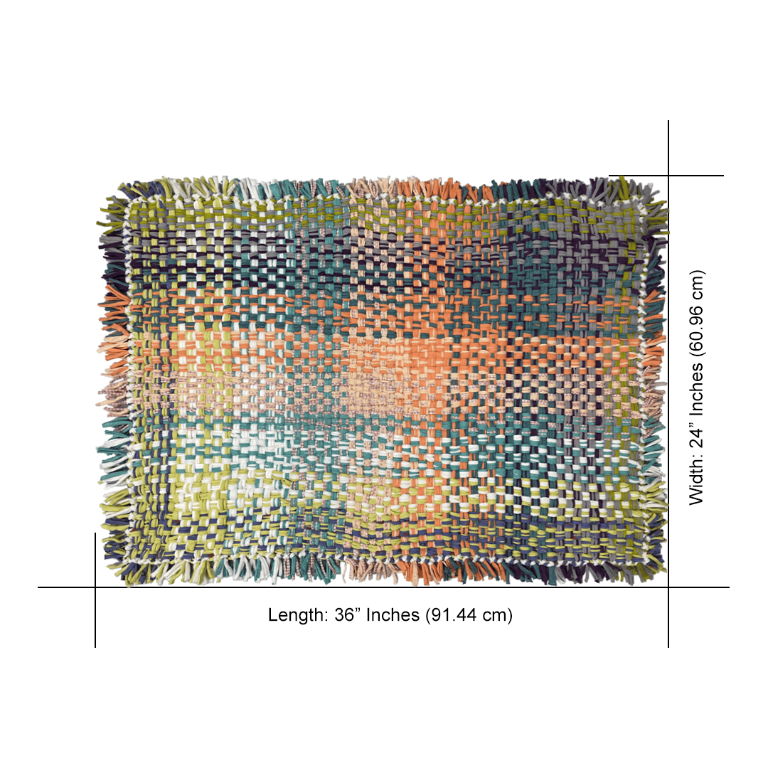 Image of Tassel Floor Rug / Throw Green, Sea Green, Purple, Peach, Off White