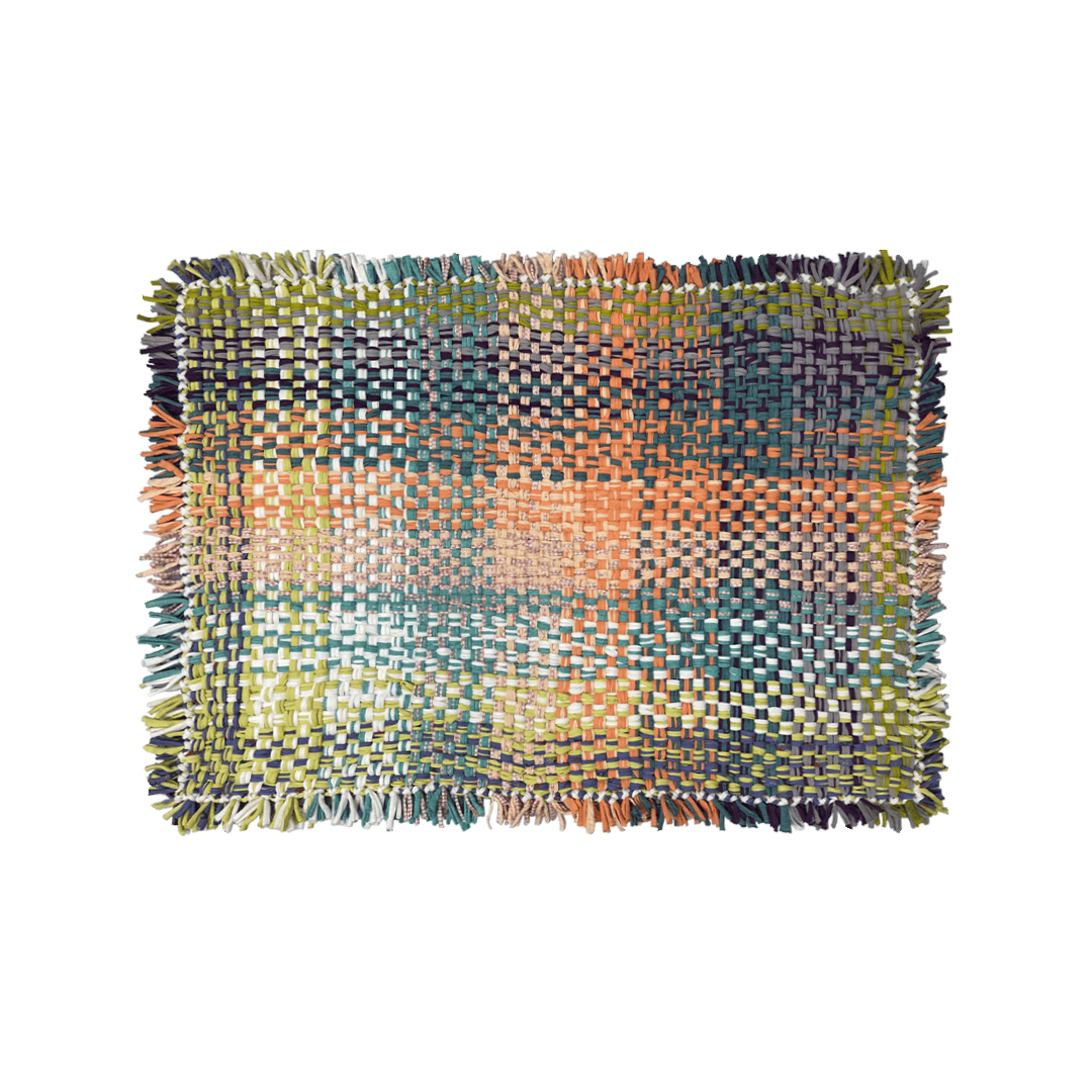 Image of Tassel Floor Rug / Throw Green, Sea Green, Purple, Peach, Off White