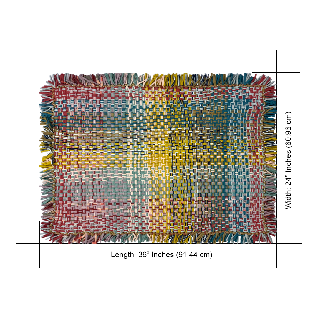 Image of Tassel Floor Rug / Throw Coral, Blue, Light Pink, Yellow, Beige, Light Grey