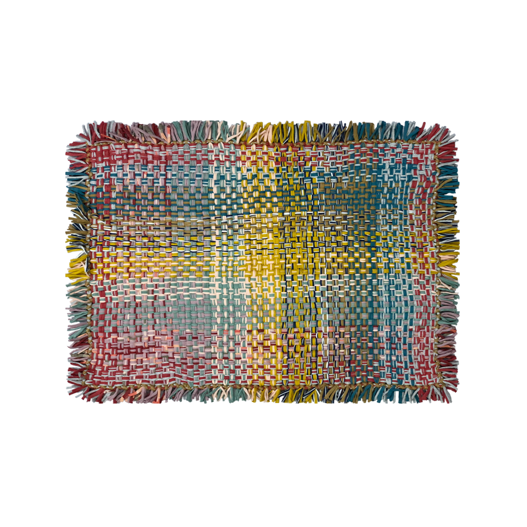 Image of Tassel Floor Rug / Throw Coral, Blue, Light Pink, Yellow, Beige, Light Grey