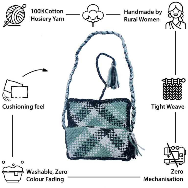 Image of Woven Sling Pouch Bags / Sling Purse / Cross-Body Bags Teal Grey Charcoal