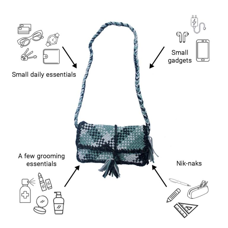 Image of Woven Sling Pouch Bags / Sling Purse / Cross-Body Bags Teal Grey Charcoal