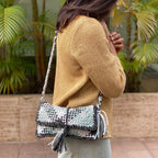 Woven Sling Pouch Bags / Sling Purse / Cross-Body Bags Teal Grey Charcoal