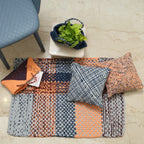 Braided Edged Floor Rug / Throw | Peach, Navy, Grey